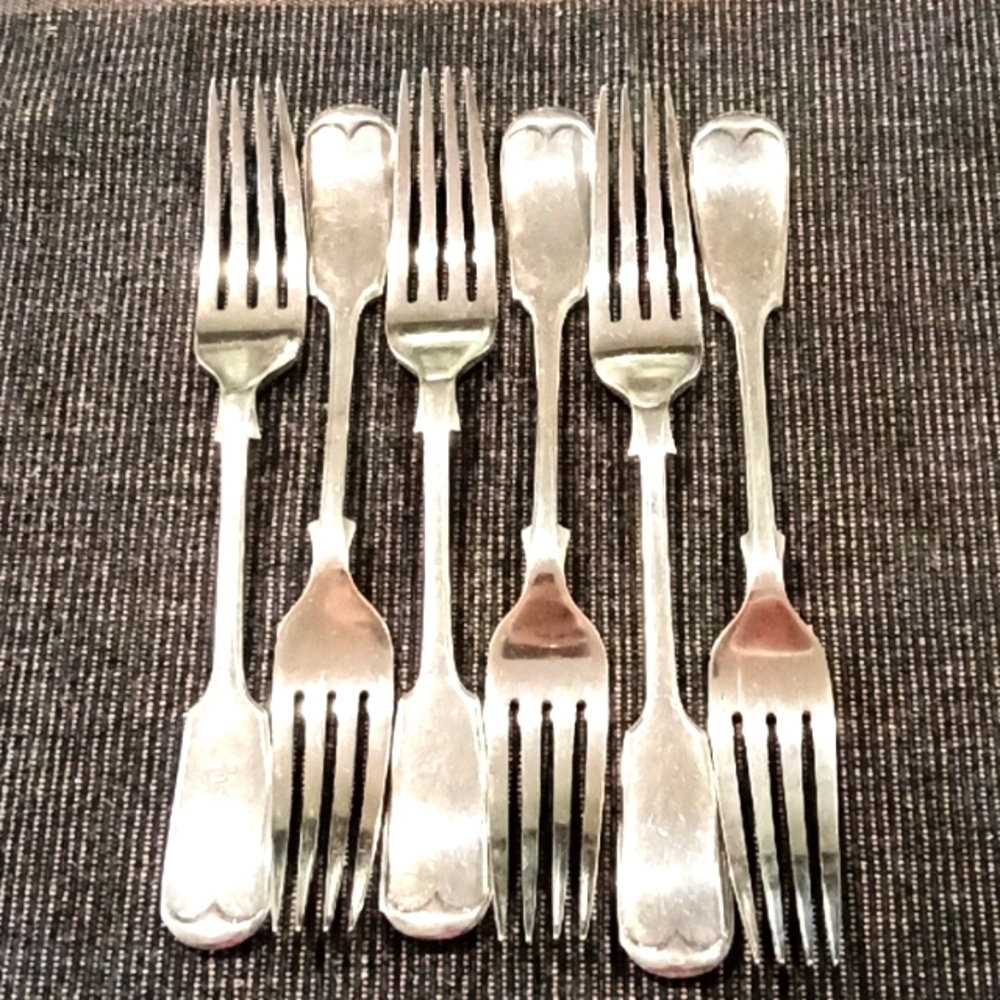 Vintage Beason Set of 6 Silver Plate Fiddle Pattern 6.5" Dessert or Salad Forks‎